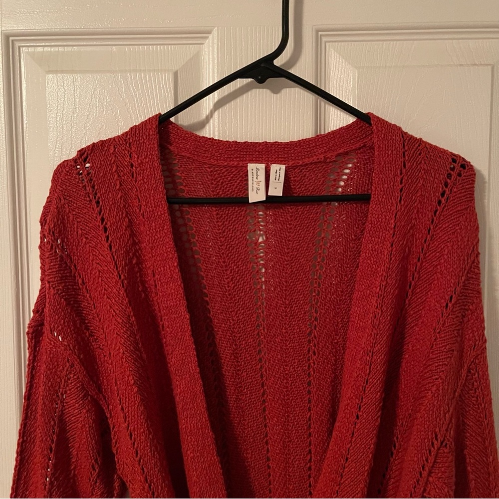 Anthropologie Meadow Rue Priscilla Pointelle Cardigan in Rust Red size M - Picture 6 of 10